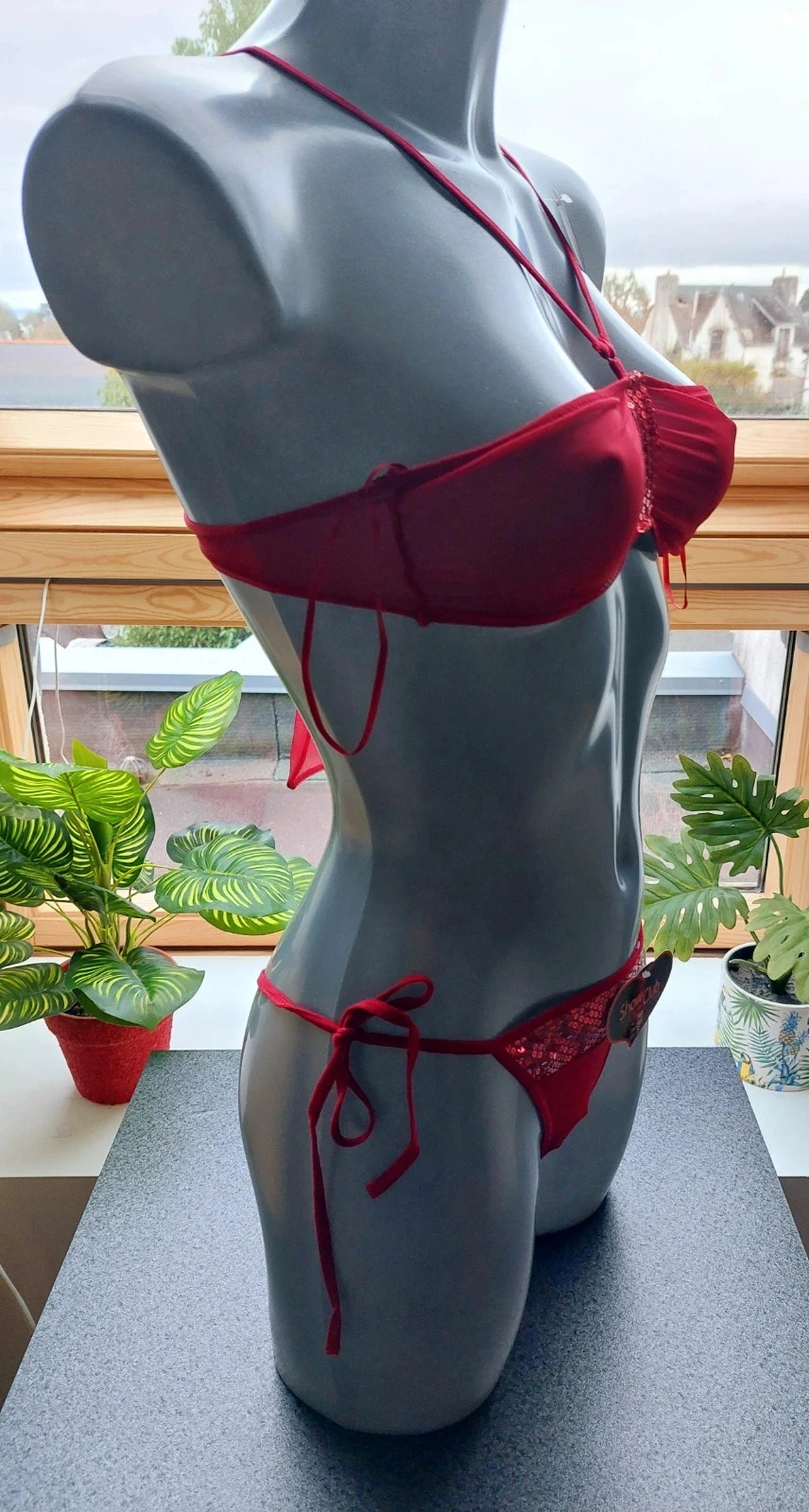 Conjunto de lencería roja Show Club de tul y lentejuelas / T38 85B – photo 3